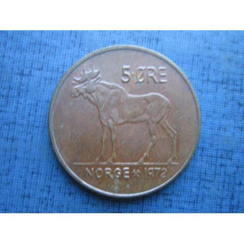 Монета 5 эре Норвегия 1972 фауна лось