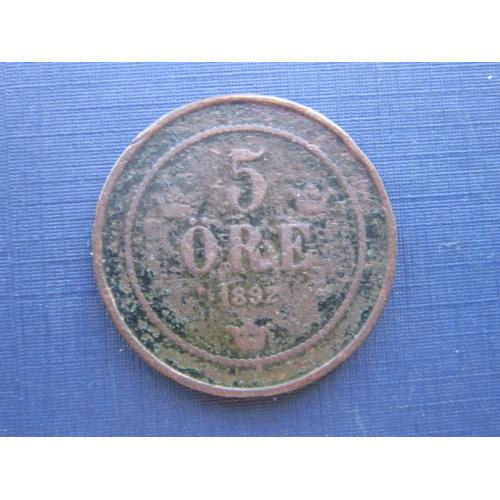 Монета 5 эре Швеция 1892
