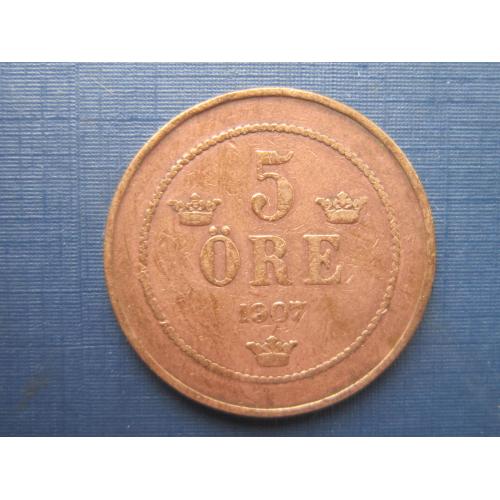 Монета 5 эре Швеция 1907