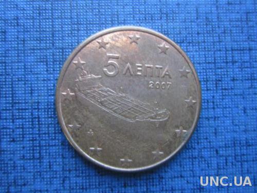 монета 5 евроцентов Греция 2007 корабль
