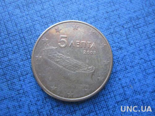 монета 5 евроцентов Греция 2008 корабль
