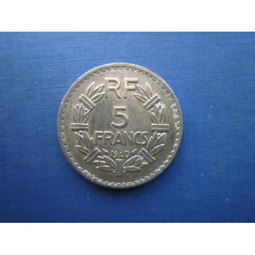 Монета 5 франків Франція 1940 бронза рідкісна