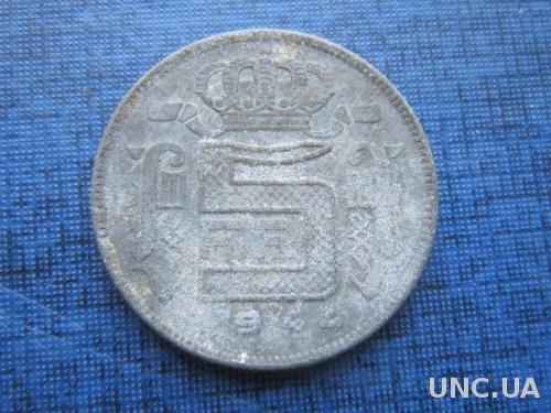 Монета 5 франков Бельгия 1944 цинк оккупация Belges нечастая
