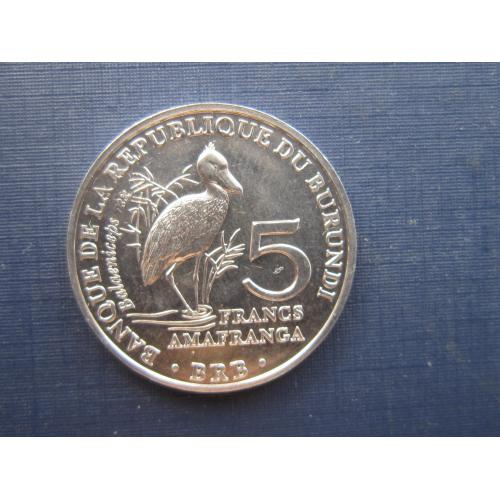 Монета 5 франков Бурунди 2014 фауна птица китоглав