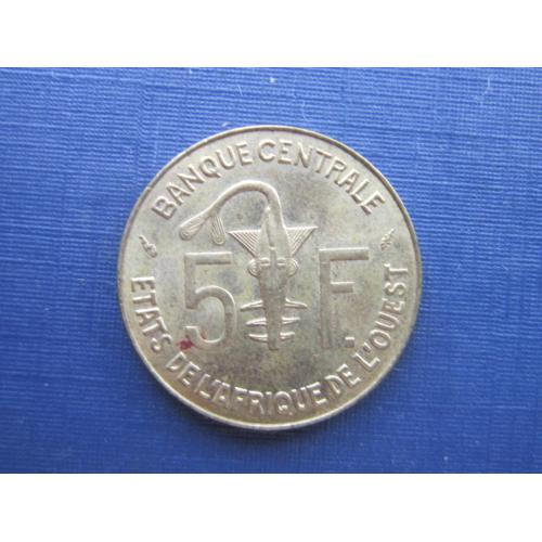 Монета 5 франков КФА 1985 Западная Африка фауна антилопа рыба