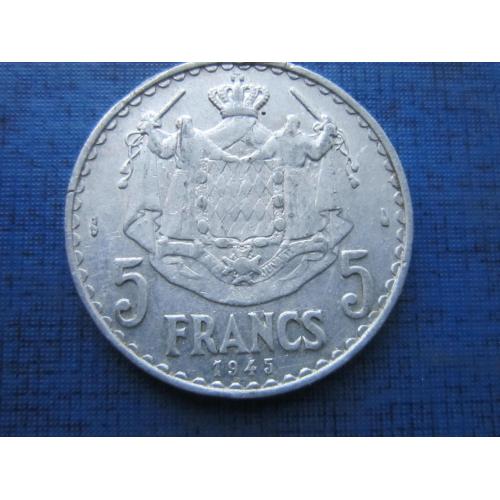 Монета 5 франков Монако 1945
