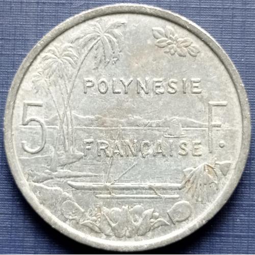 Монета 5 франков Полинезия Французская 1965 корабль лодка