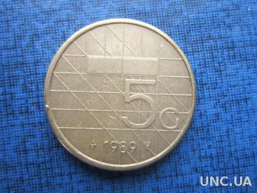 Монета 5 гульденов Нидерланды 1989
