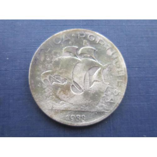 Монета 5 ишкуду Португалия 1933 корабль парусник серебро