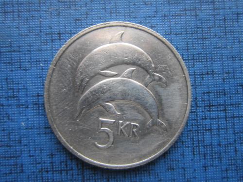Монета 5 крон Исландия 1981 фауна дельфины