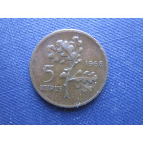 Монета 5 куруш Турция 1968 состояние