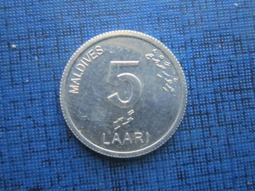 Монета 5 лаари Мальдивы 2012 фауна рыбы состояние