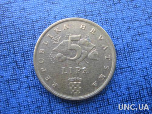 монета 5 липа Хорватия 1993 флора
