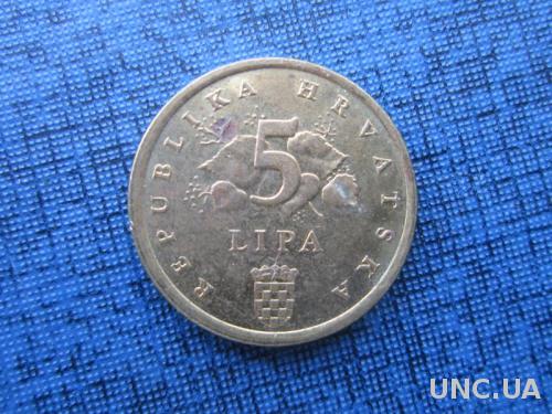 монета 5 липа Хорватия 1997 флора
