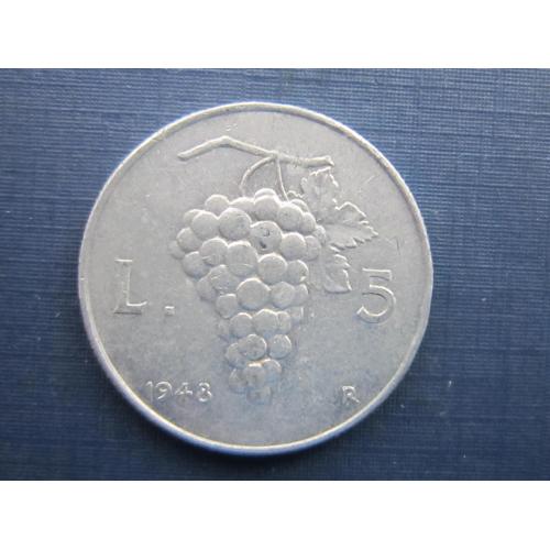Монета 5 лир Италия  1948 виноград