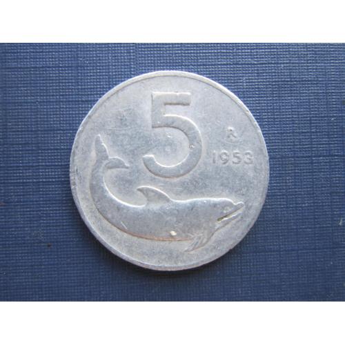 Монета 5 лир Италия 1953 фауна дельфин