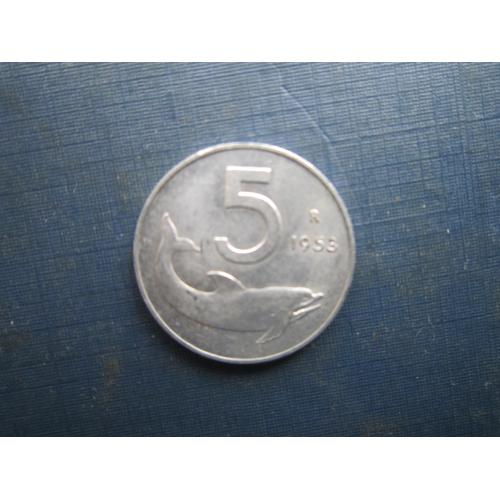 Монета 5 лір Італія 1953 фауна дельфин