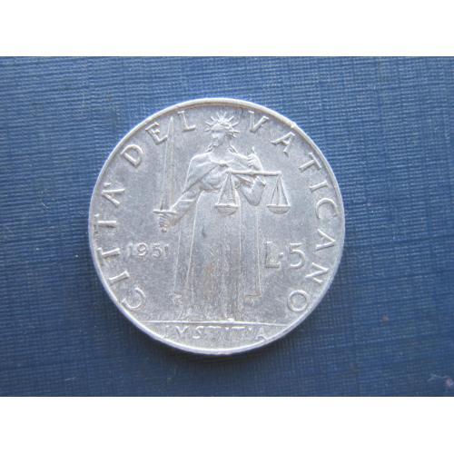 Монета 5 лир Ватикан 1951 Правосудие