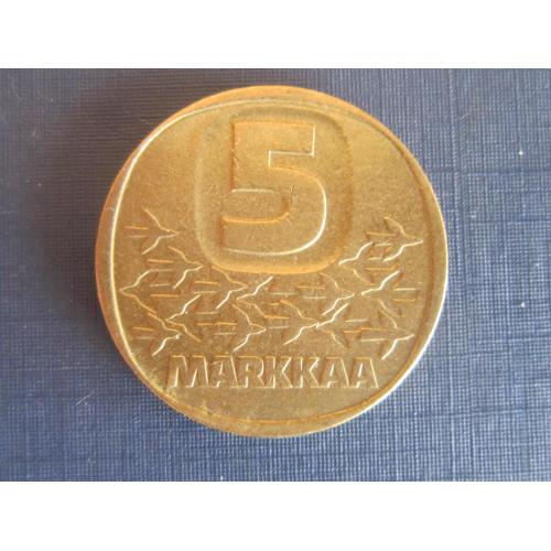 Монета 5 марок Финляндия 1979 К корабль фауна птицы