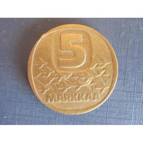 Монета 5 марок Финляндия 1983 К корабль фауна птицы