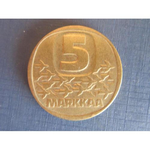 Монета 5 марок Финляндия 1986 N корабль фауна птицы