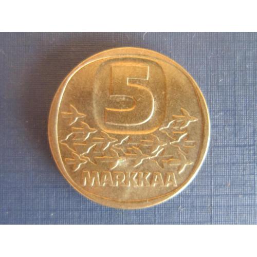 Монета 5 марок Финляндия 1990 М корабль фауна птицы