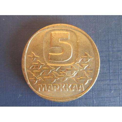 Монета 5 марок Финляндия 1991 М корабль фауна птицы