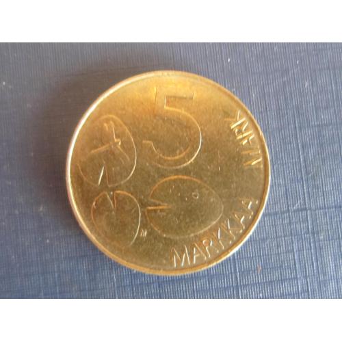 Монета 5 марок Финляндия 1994 М фауна стрекоза тюлень