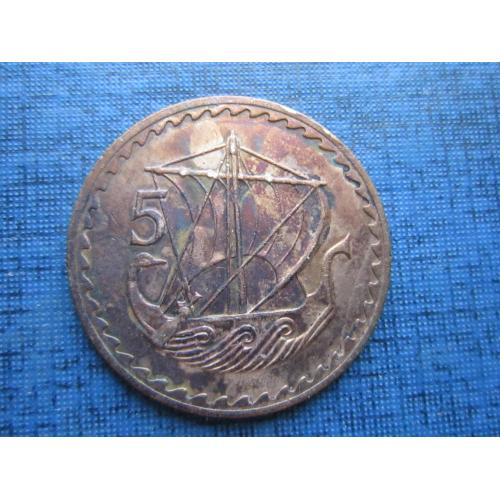 Монета 5 милс Кипр 1963 корабль парусник