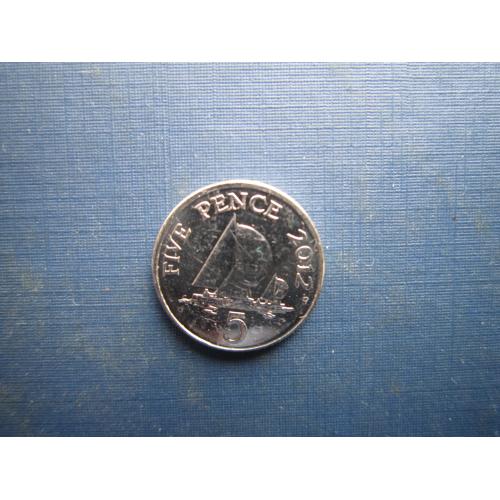 Монета 5 пенсів Гернсі Великобританія 2012 корабель вітрильник яхта