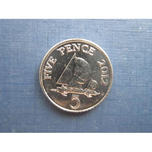 Монета 5 пенсов Гернси Великобритания 2012 корабль парусник яхта