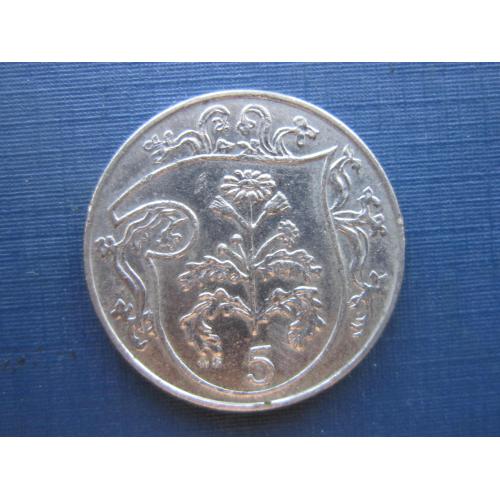 Монета 5 пенсов Остров Мэн Великобритания 1986 флора цветок