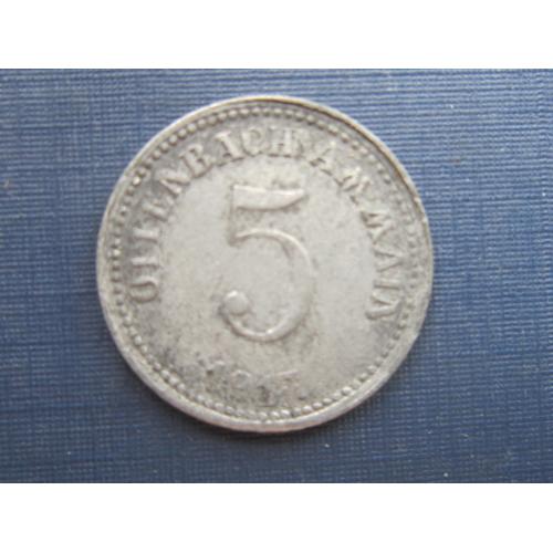 Монета 5 пфеннигов Германия 1917 цинк нотгельд Оффенбах-на-Майне с точкой после года