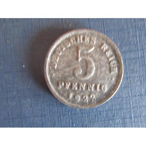 Монета 5 пфеннигов Германия 1922