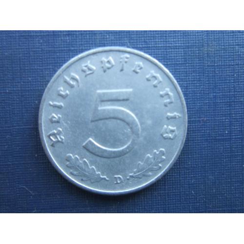 Монета 5 пфеннигов Германия 1941 D цинк Рейх свастика