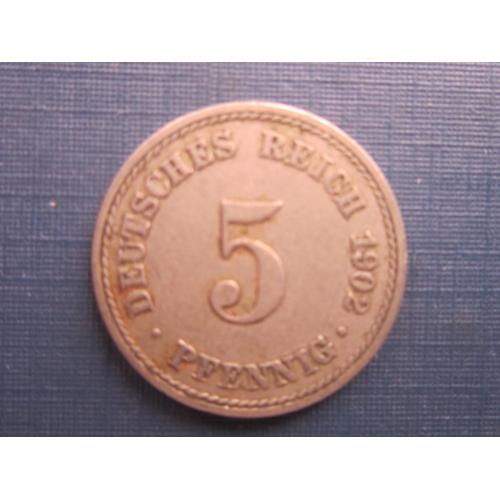 Монета 5 пфеннигов Германия империя 1902 А