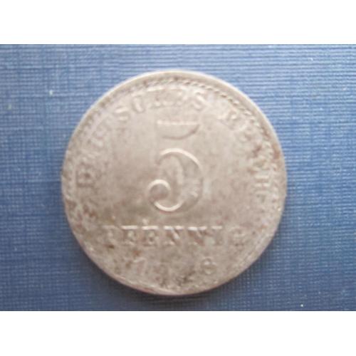 Монета 5 пфеннигов Германия империя 1918 без букв сталь