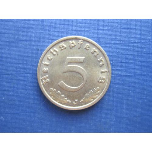 Монета 5 пфеннигов Германия рейх 1937 J свастика состояние