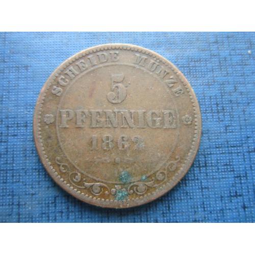 Монета 5 пфеннигов Германия Саксония 1862