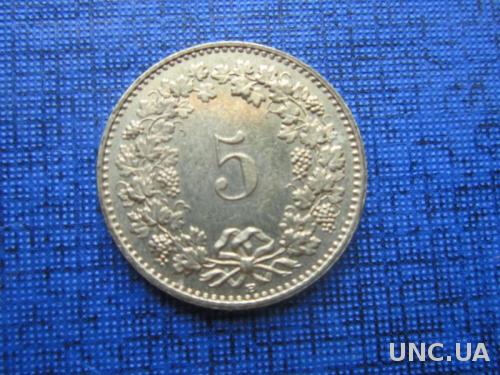 монета 5 раппен Швейцария 1992
