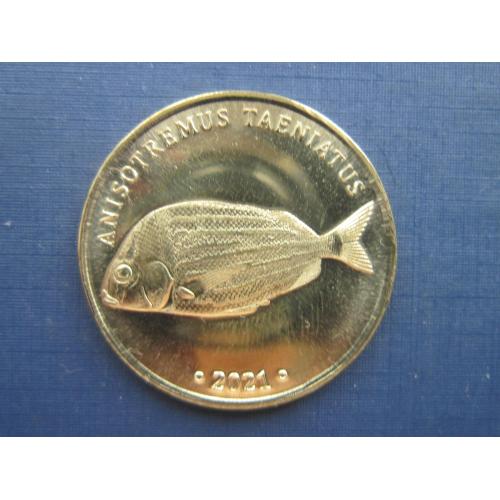 Монета 5 рингит (доллар) Лабуан Малайзия 2023 фауна рыба Панамская каталинета