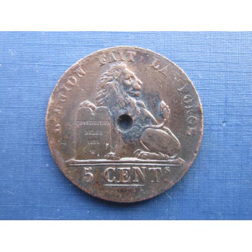 Монета 5 сантимов Бельгия 1842 Belges фауна лев