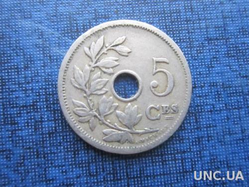 монета 5 сантимов Бельгия 1907 французский тип нечастая

