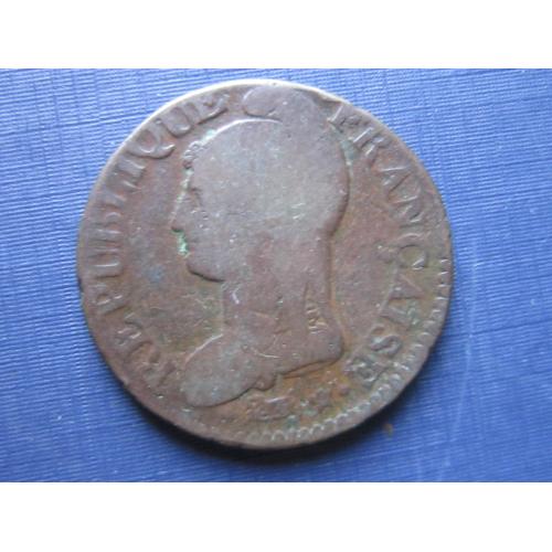 Монета 5 сантимов Франция 1799 Лан 8 ВВ Стразбург