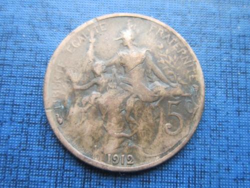 Монета 5 сантимов Франция 1912