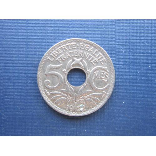 Монета 5 сантимов Франция 1922 маленькая