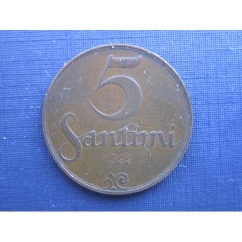 Монета 5 сантимов Латвия 1922