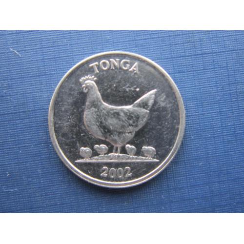 Монета 5 сенити Тонга 2002 фауна курица с цыплятами
