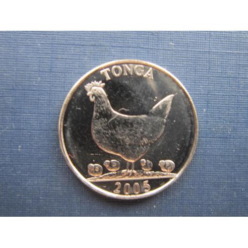 Монета 5 сенити Тонга 2005 фауна курица с цыплятами