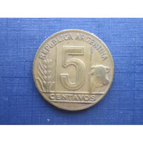 Монета 5 сентаво Аргентина 1944 фауна корова бык